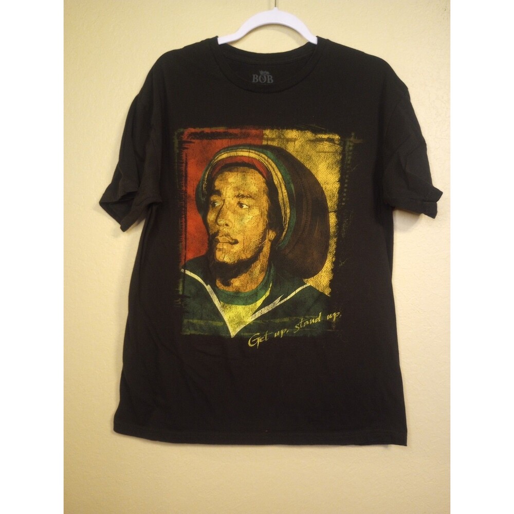 Bob Marley Get Up Stand Up Shirt Size Large Crew Neck Black